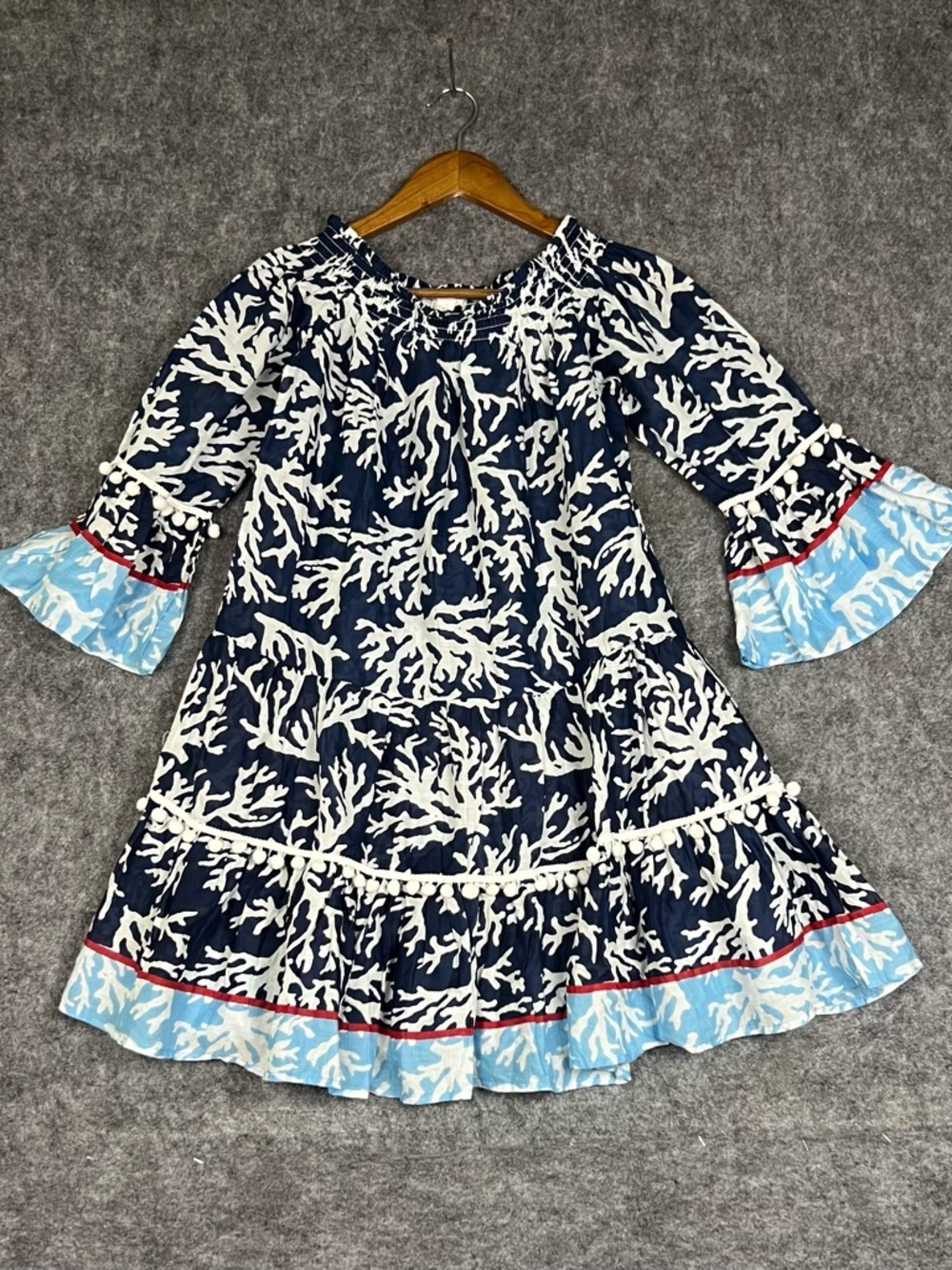 Debbie Katz Dori Off-On Shoulder Boho Mini Dress Tunic CoverUp in Navy Size M
